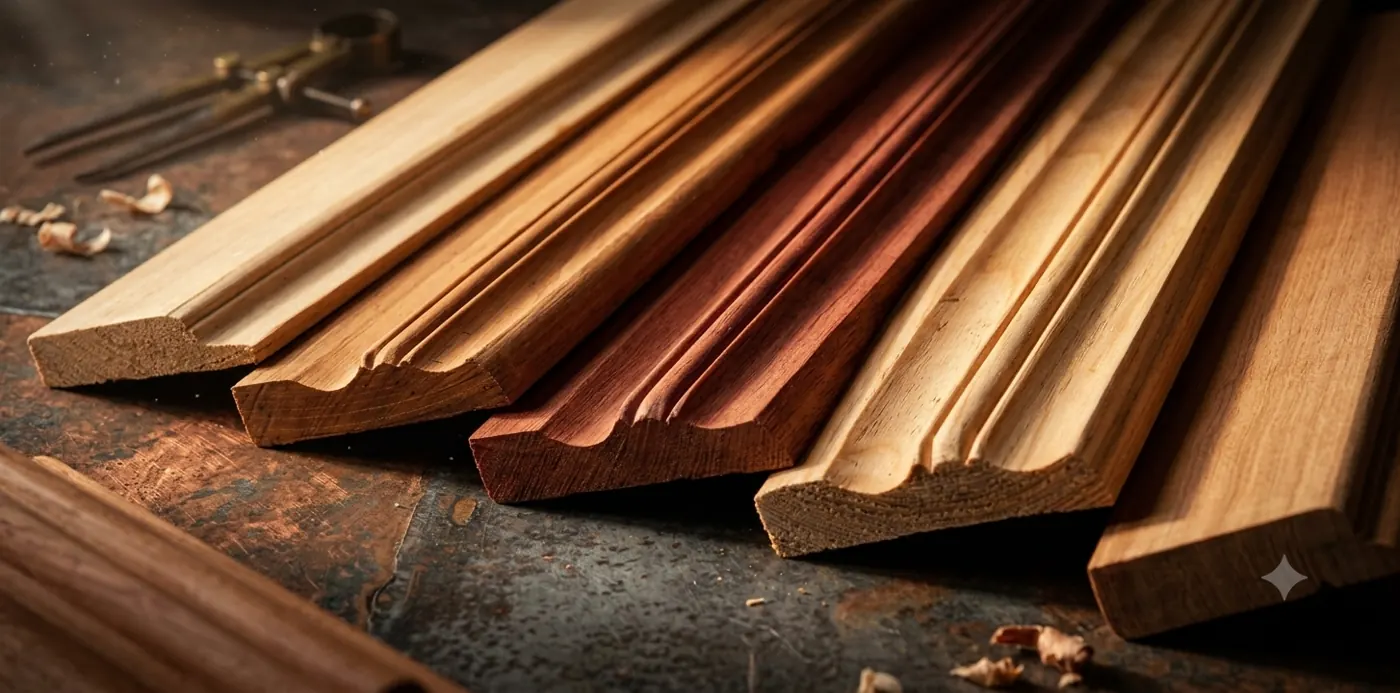 Profiled wooden mouldings in several timbers